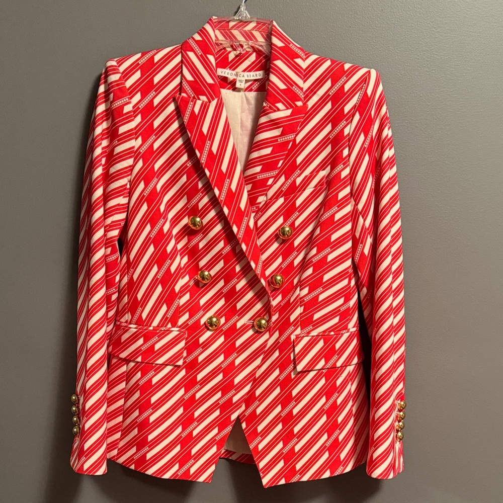 Veronica Beard Miller red and white double breasted blazer